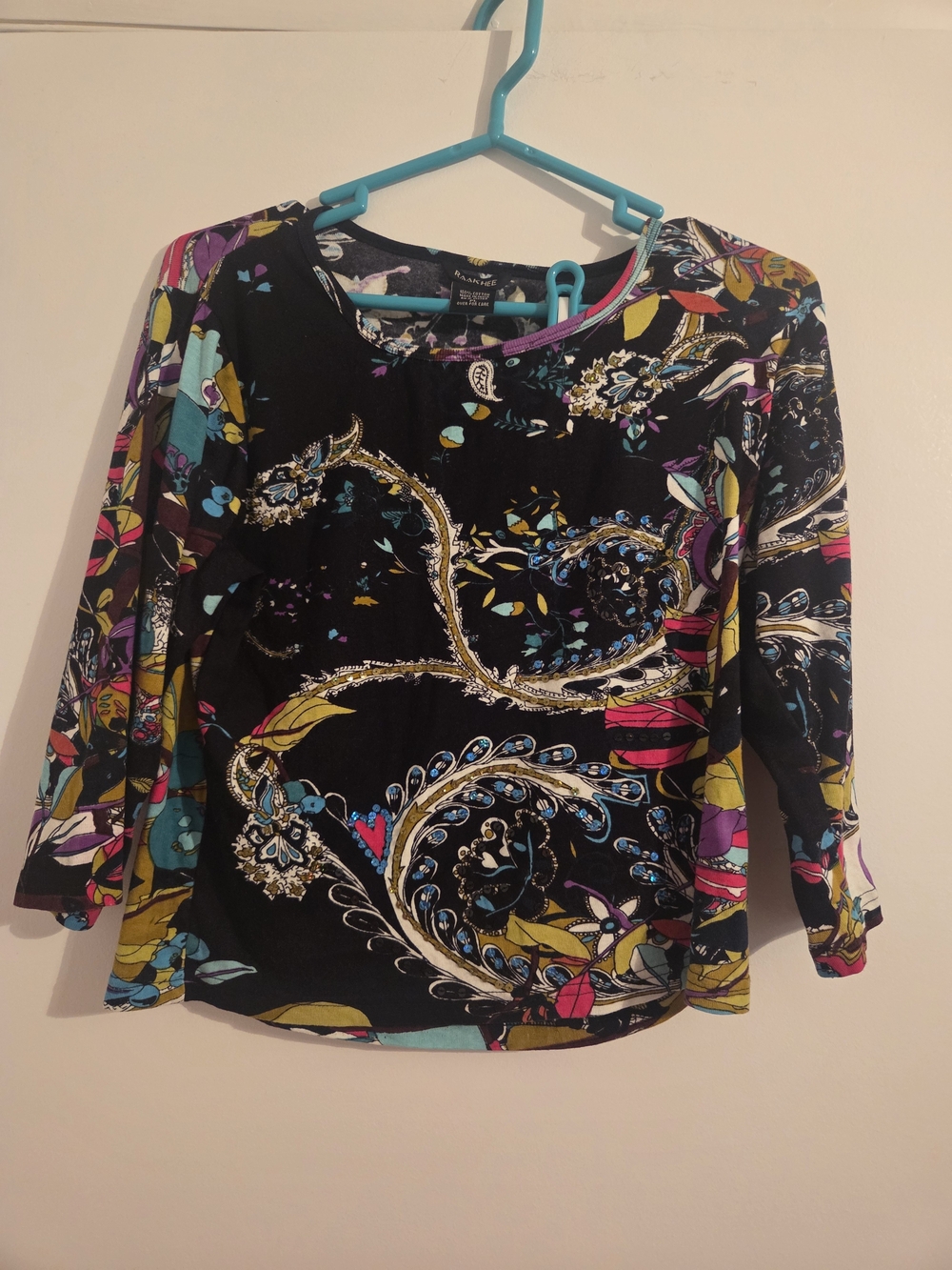 Raakhee Black Floral Paisley Long Sleeve Top